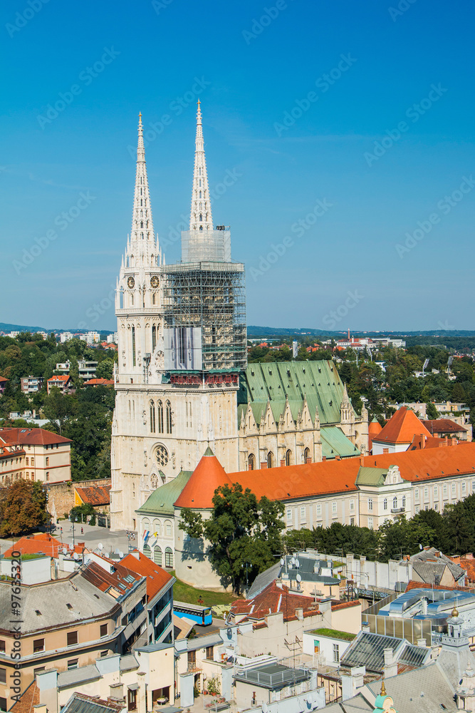 Kaptol and catholic cathedral in the center of Zagreb, Croatia, vertical view