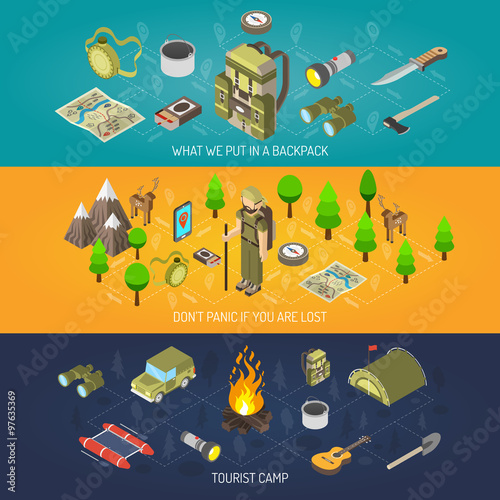 Hiking Banner Equipment And Tourist camp
