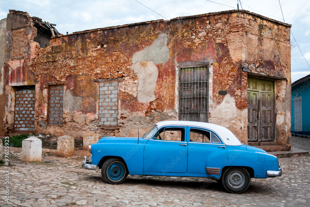 Classic vintage american car in the streets of Trinidad town, Cuba