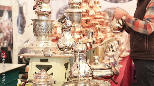 Copper, silver kitchenware and decorative product   at grand bazaar in Istanbul Turkey photo