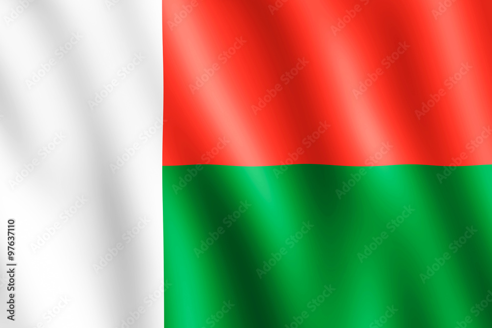 Flag of Madagascar waving in the wind