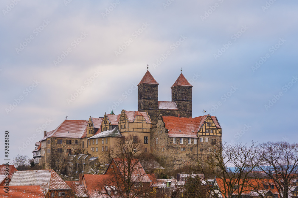 Schloss in Quedlinburg am Winterabend