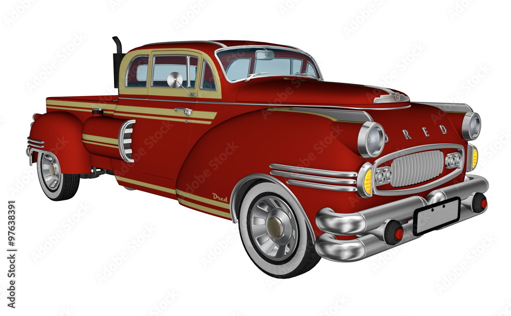 Red pickup truck - 3D render
