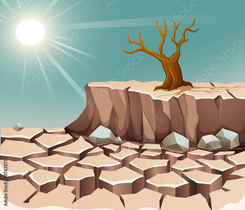 Nature scene with hot sun and dry land