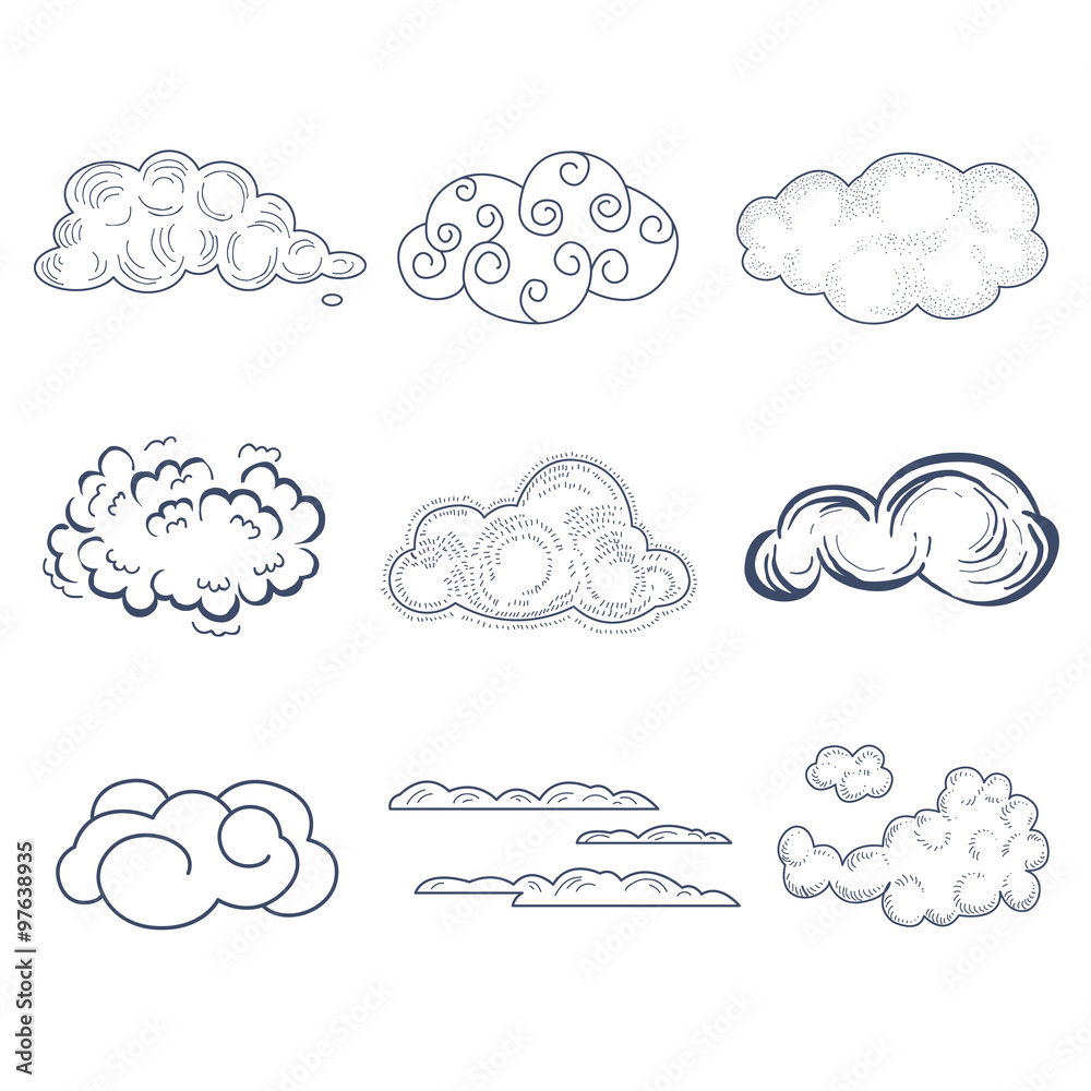Handdrawn Cloud Collection. Vector Illustration