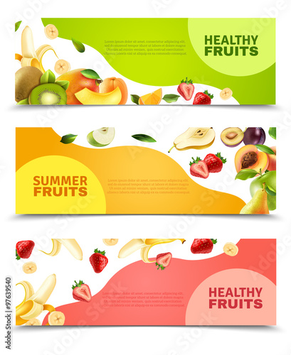  Fruits Colorful Flat Horizontal Banners Set