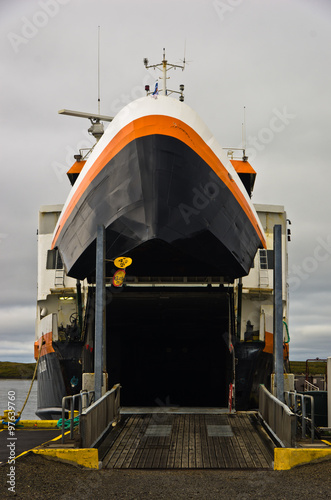 Ferry at Stykkisholmur harbor in west Icelandic fjord, Iceland photo