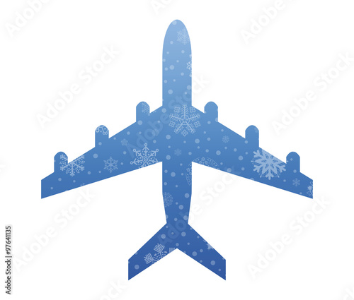 airplane christmas icon with snow