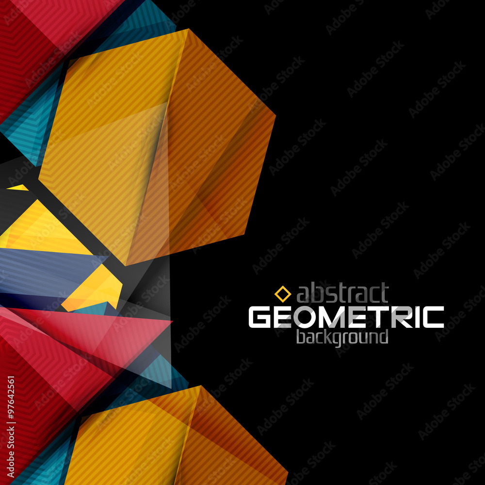 Fototapeta premium Textured paper geometric shapes on black
