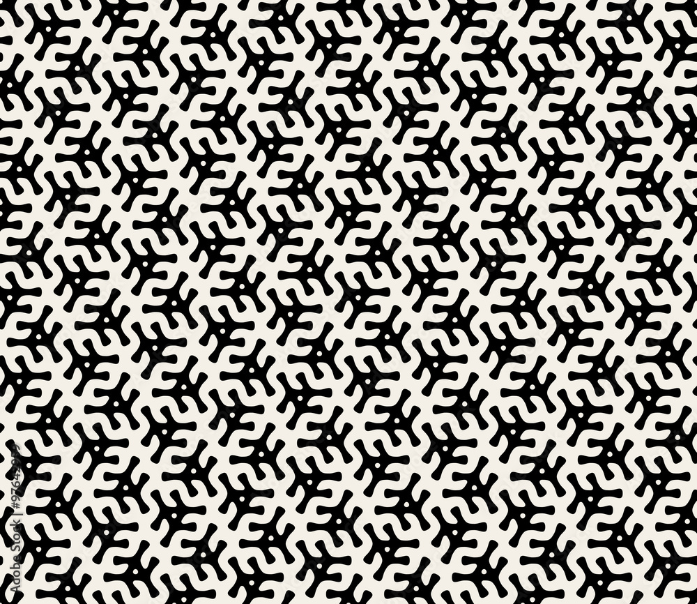 Vector Seamless Black and White Rounded Hexagonal Organic Shape Pattern