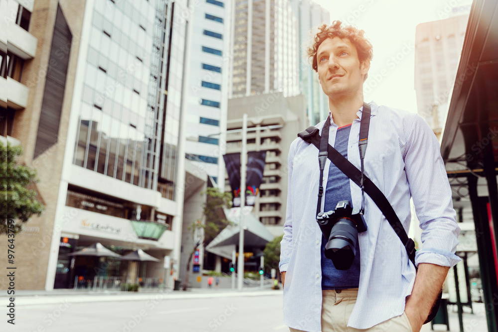 Fototapeta premium Male tourist in city