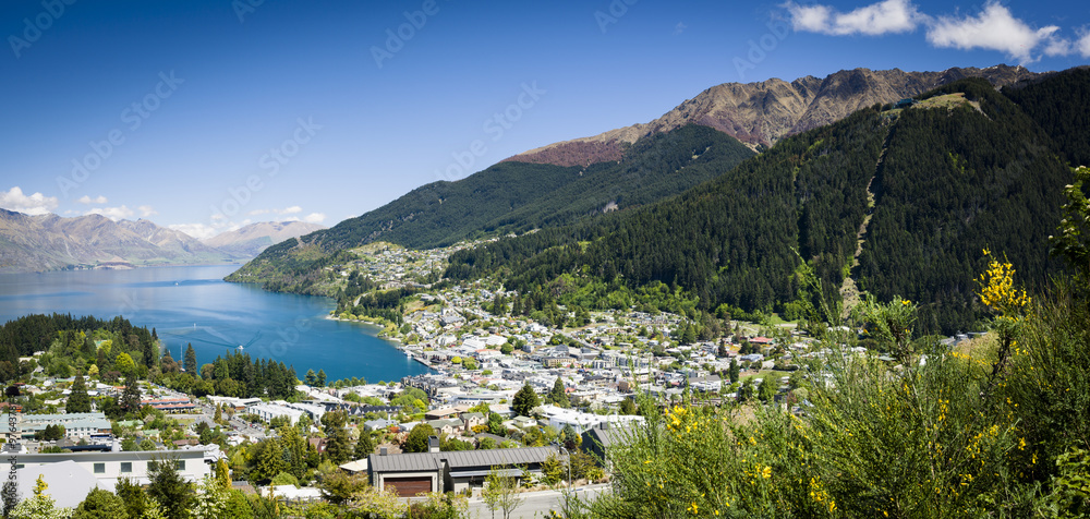 Sunny view of Queenstown on New Zealand's South Island
