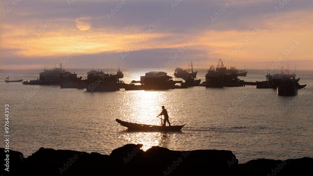 traditional asian fishing at sunset traditional asian fishing at sunset