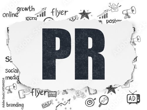 Advertising concept  PR on Torn Paper background