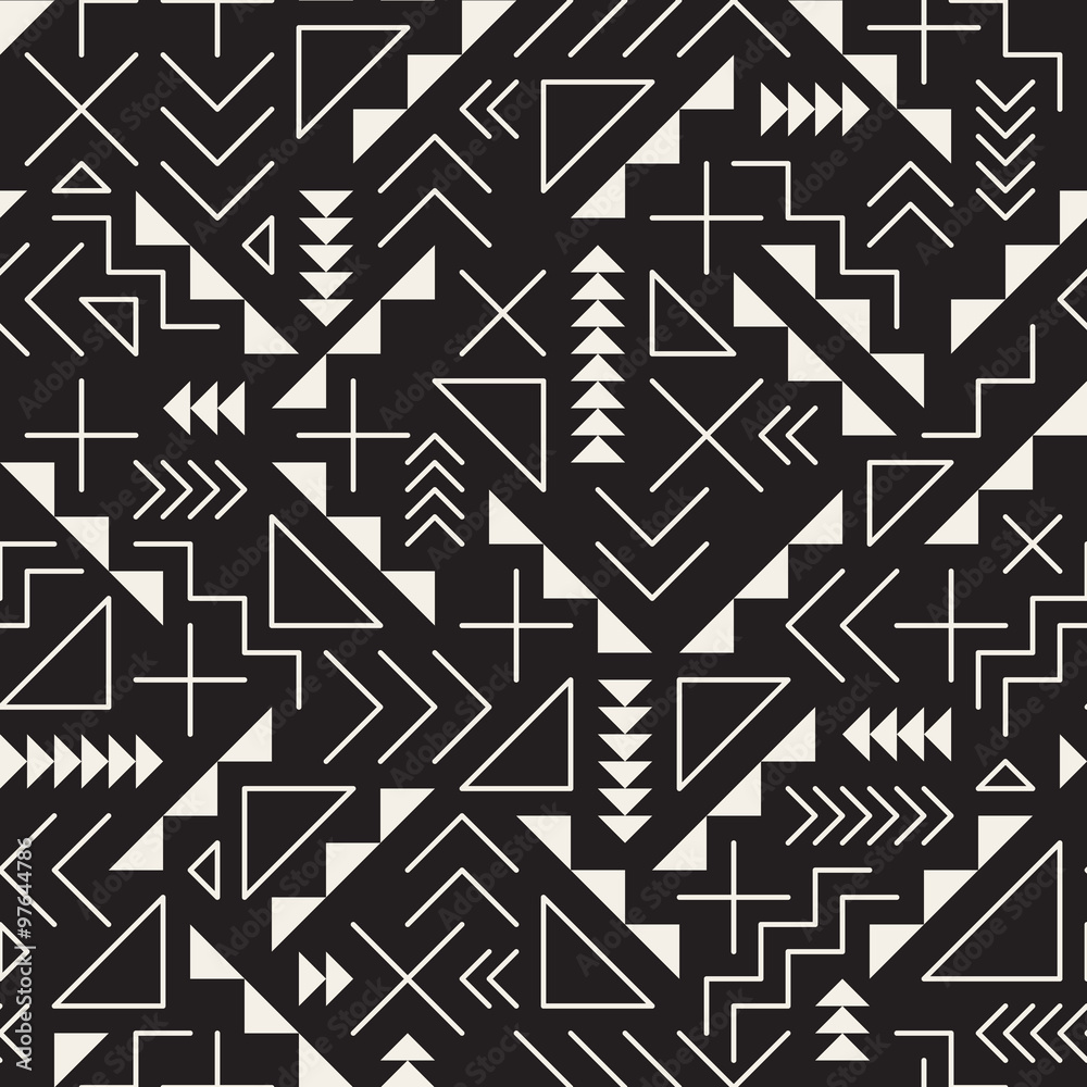Vector Seamless Black and White Retro 80's Jumble Geometric Line Shapes Hipster Pattern Vector Seamless Black and White Retro 80's Jumble Geometric Line Shapes Hipster Pattern