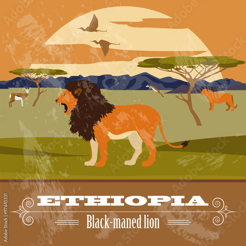 Ethiopia landmarks. Retro styled image