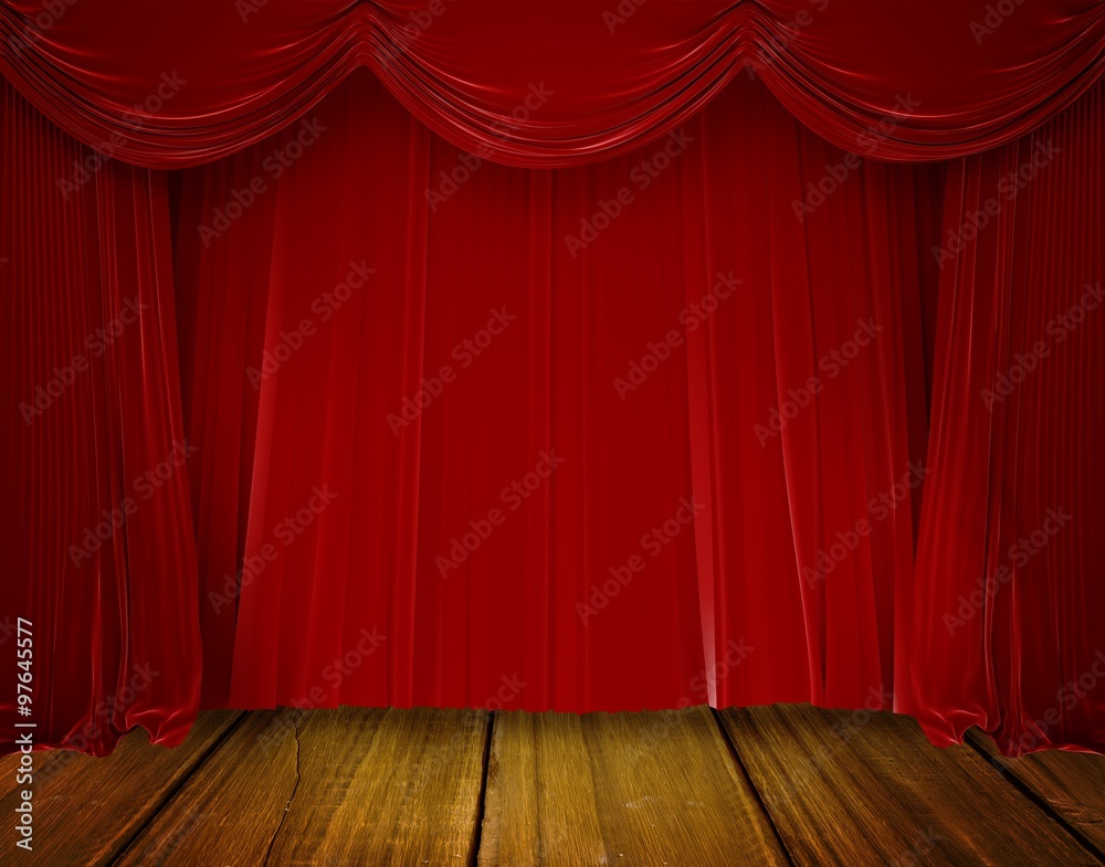 Fototapeta premium Red curtain pulling back