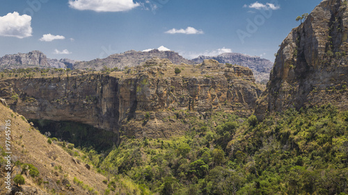 Rocky landscape of canyon in Isalo National Park, Madagascar, Africa. © jordieasy