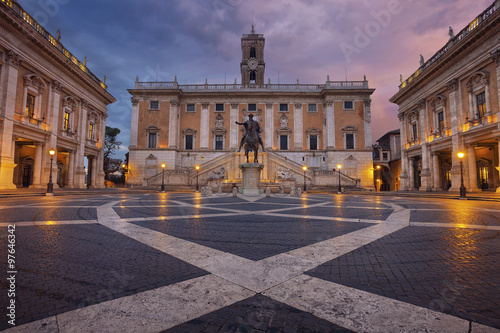 Fototapeta Rome. Image of Piazza del Campidoglio, on the top of Capitoline Hill, with the facade of Palazzo Senatorio.