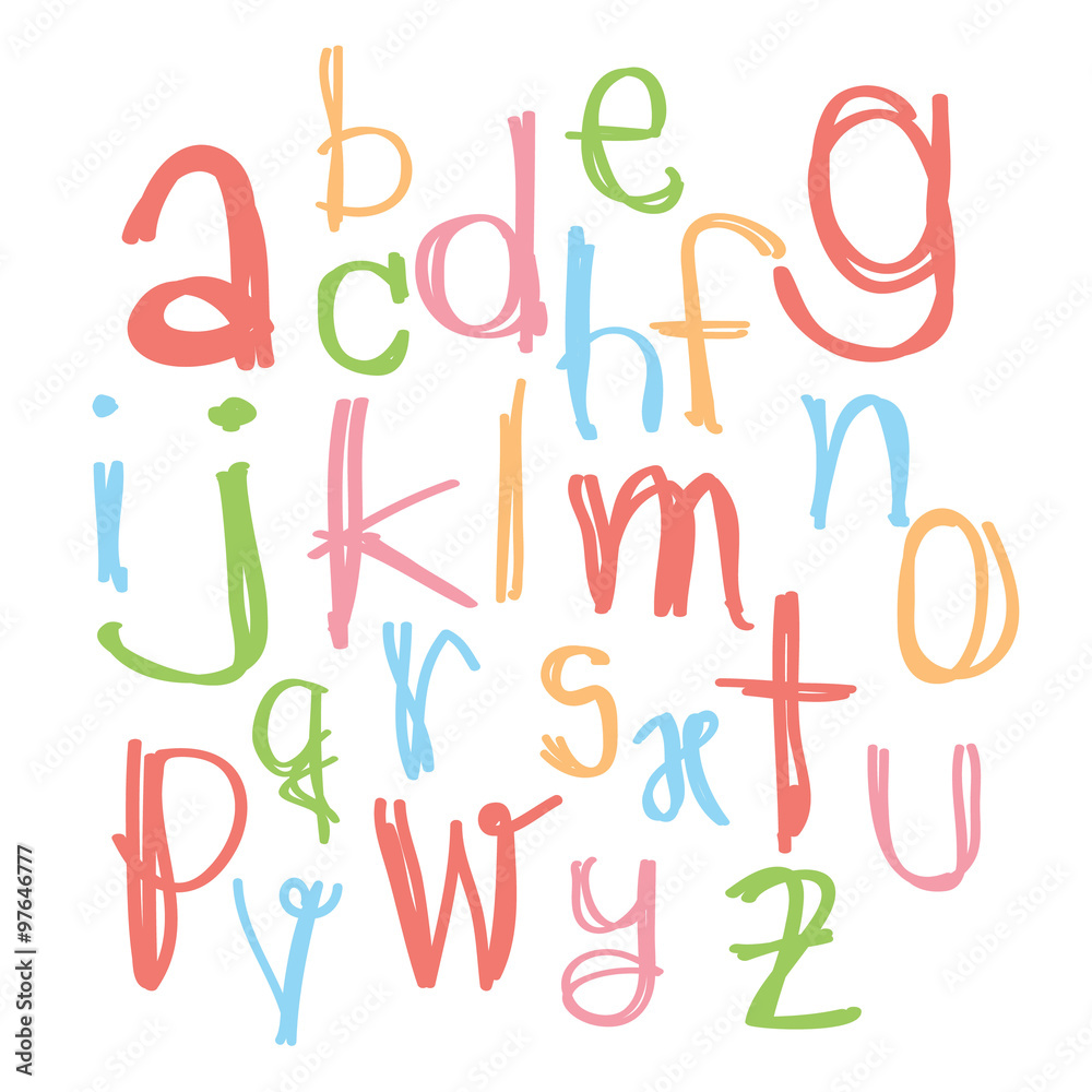 Black colorful alphabet lowercase letters.Hand drawn written wit Black colorful alphabet lowercase letters.Hand drawn written wit