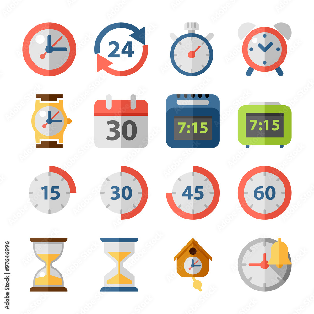 Clock and time flat icon set Clock and time flat icon set
