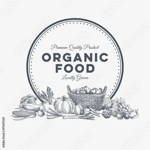 Vector background with hand drawn organic food. 