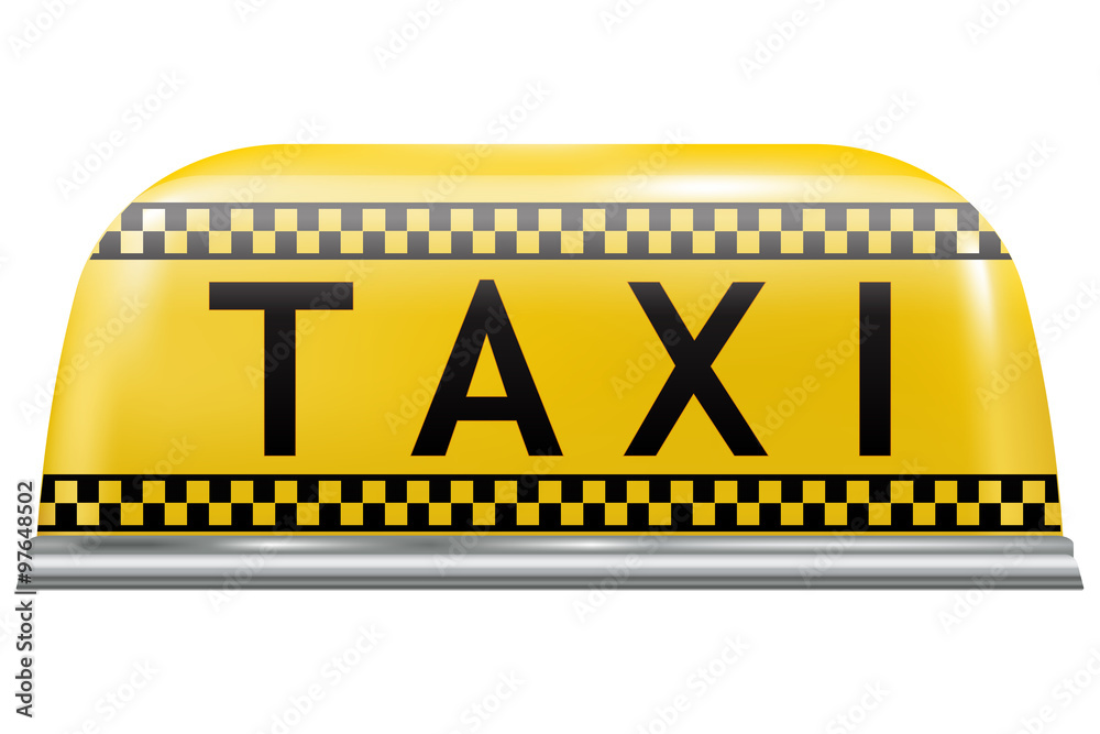 Taxi sign for car. Yellow light