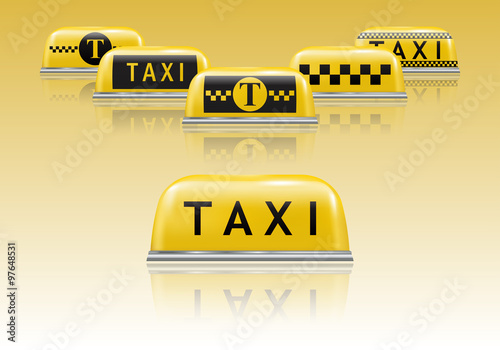 Taxi sign set with reflection