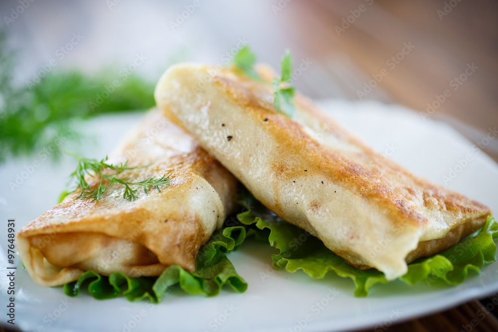 fried stuffed spring rolls on a plate