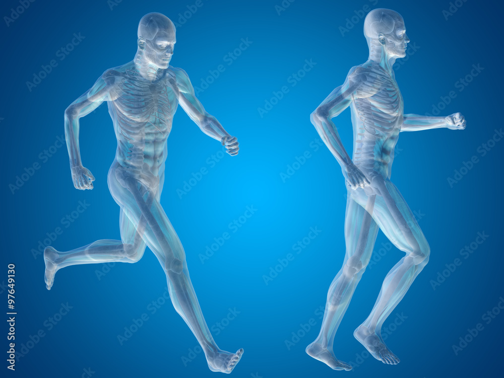 Concept or conceptual 3d male or man running over a black background Concept or conceptual 3d male or man running over a black background