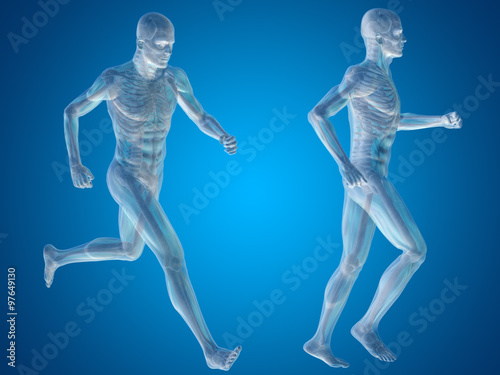 Concept or conceptual 3d male or man running over a black background