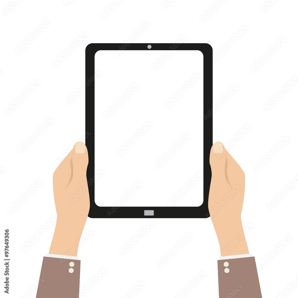 Hands holing tablet computer with blank screen Hands holing tablet computer with blank screen