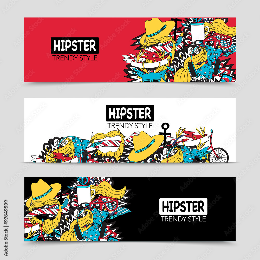 Hipster 3 interactive horizontal banners set
