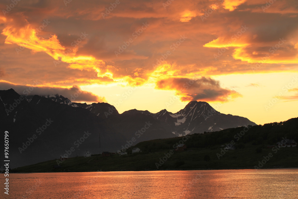 Sunset, which looks like fire in the sky, Norway