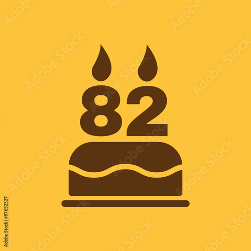 The birthday cake with candles in the form of number 82 icon. Birthday symbol. Flat