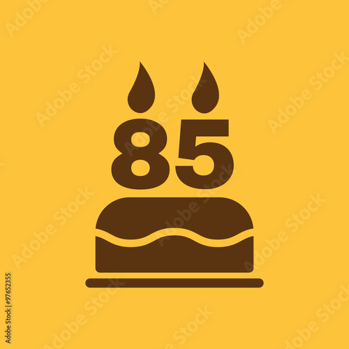 The birthday cake with candles in the form of number 85 icon. Birthday symbol. Flat