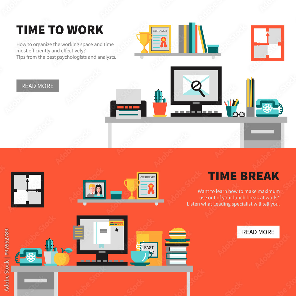 Office Banners With Workspace Design Sets Office Banners With Workspace Design Sets