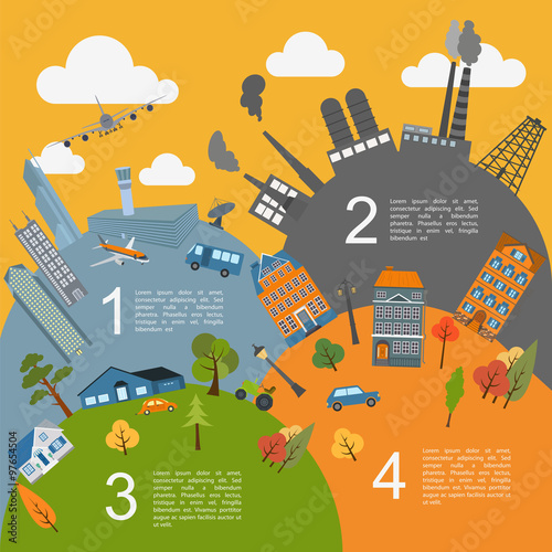 Cityscape conceptual graphic template. Urban, countryside, indus