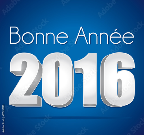 Bonne année 2016. Carte de voeux bleue et argent.