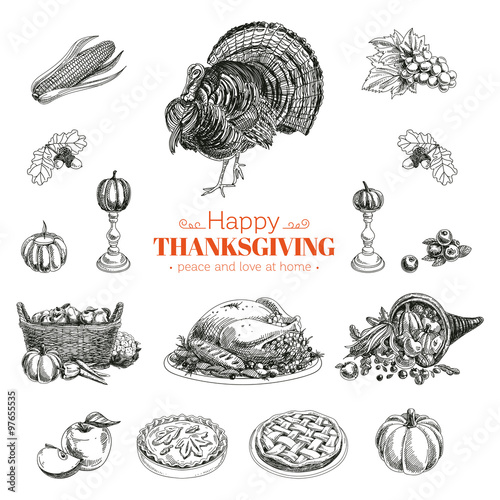 Vector hand drawn Thanksgiving set.