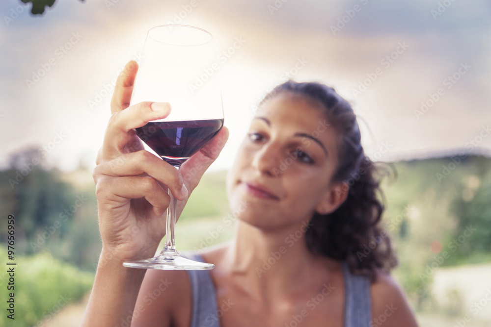pretty girl looking glass of wine before drinking pretty girl looking glass of wine before drinking