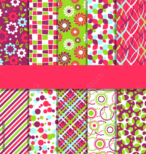 Set of 10 Seamless Bright Fun Abstract Patterns 