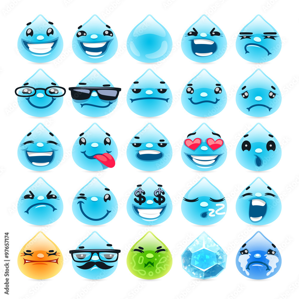 Cartoon Water Drops Emoticons