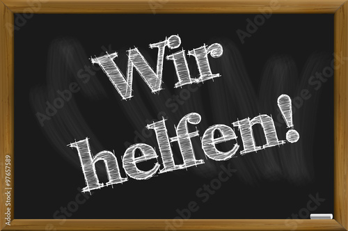 Flüchtlinge willkommen / Hilfe für Flüchtlinge / Kreideschrift auf Tafel