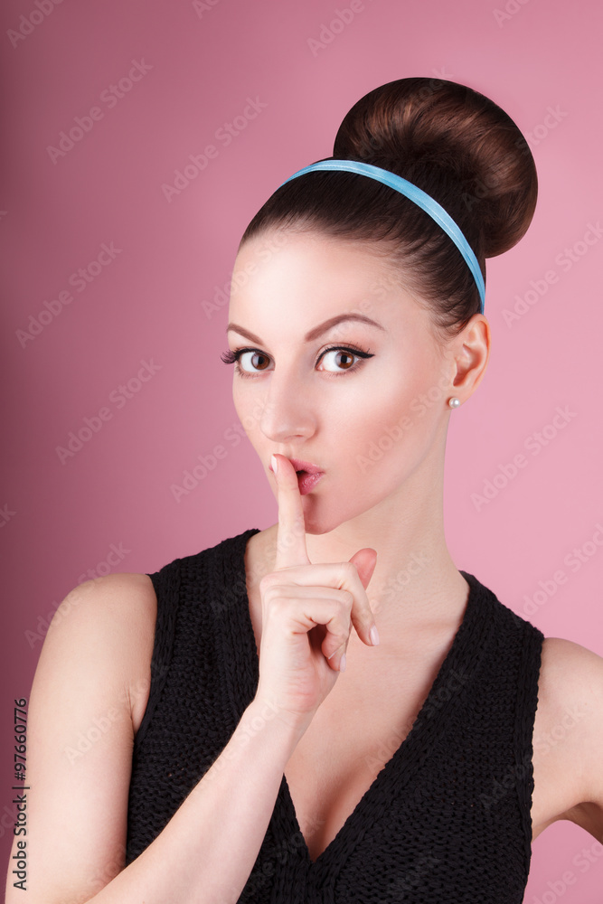 Portrait of young beautiful fresh slim girl with clean make-up and hair bun Portrait of young beautiful fresh slim girl with clean make-up and hair bun