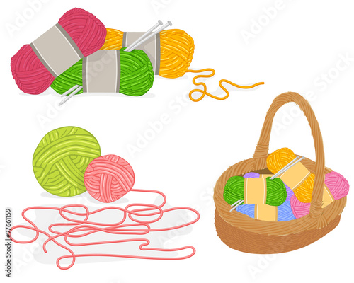 Vector of a Wicker Basket Full of Knitting Materials