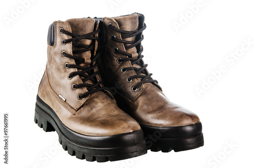 Leather winter boot. Isolated on a white