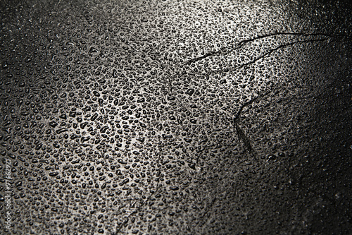 Water drops on black stone.