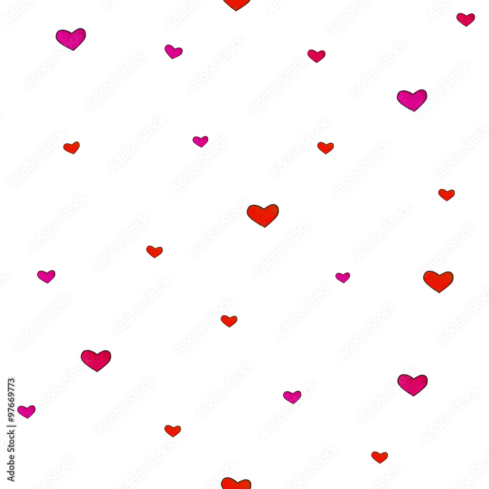 Small hearts are isolated on a white background. Seamless pattern. Watercolor lovely drawing. Handwork. Children's pictures