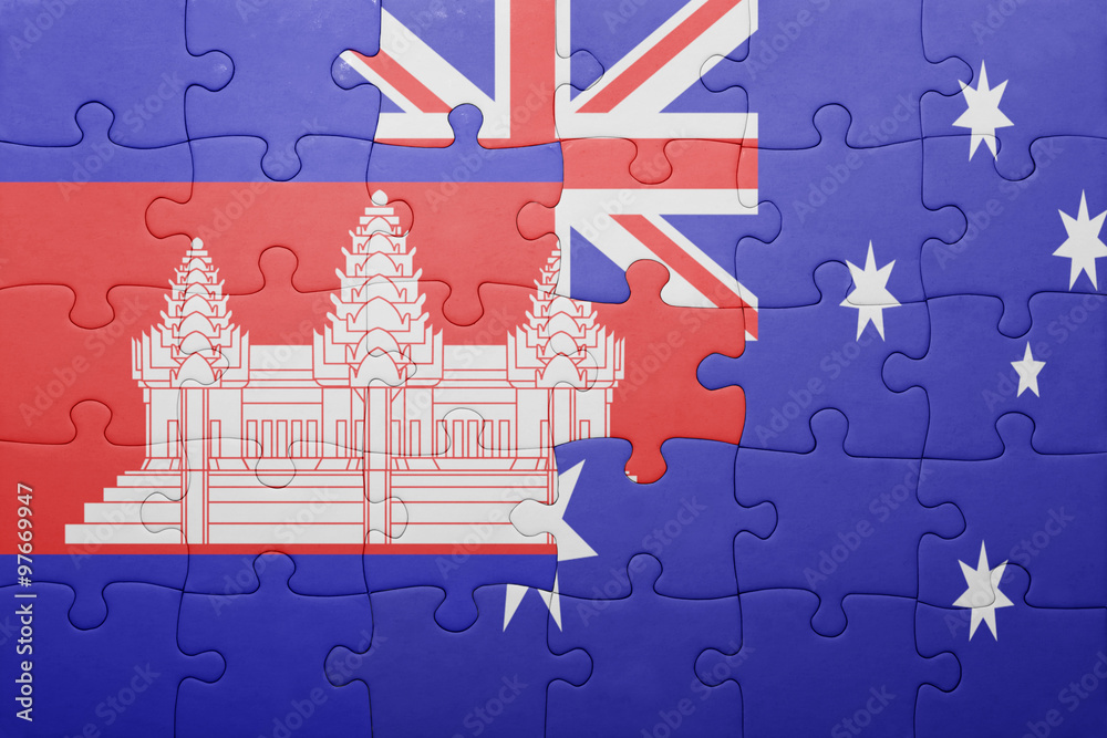 puzzle with the national flag of cambodia and australia